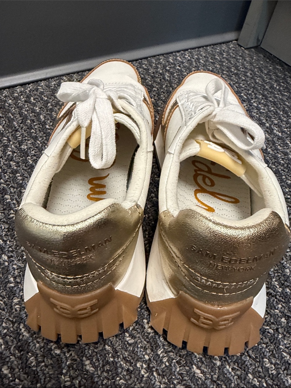 Sam Edelman White & Gold Women's Platform Sneakers. Great condition no box.